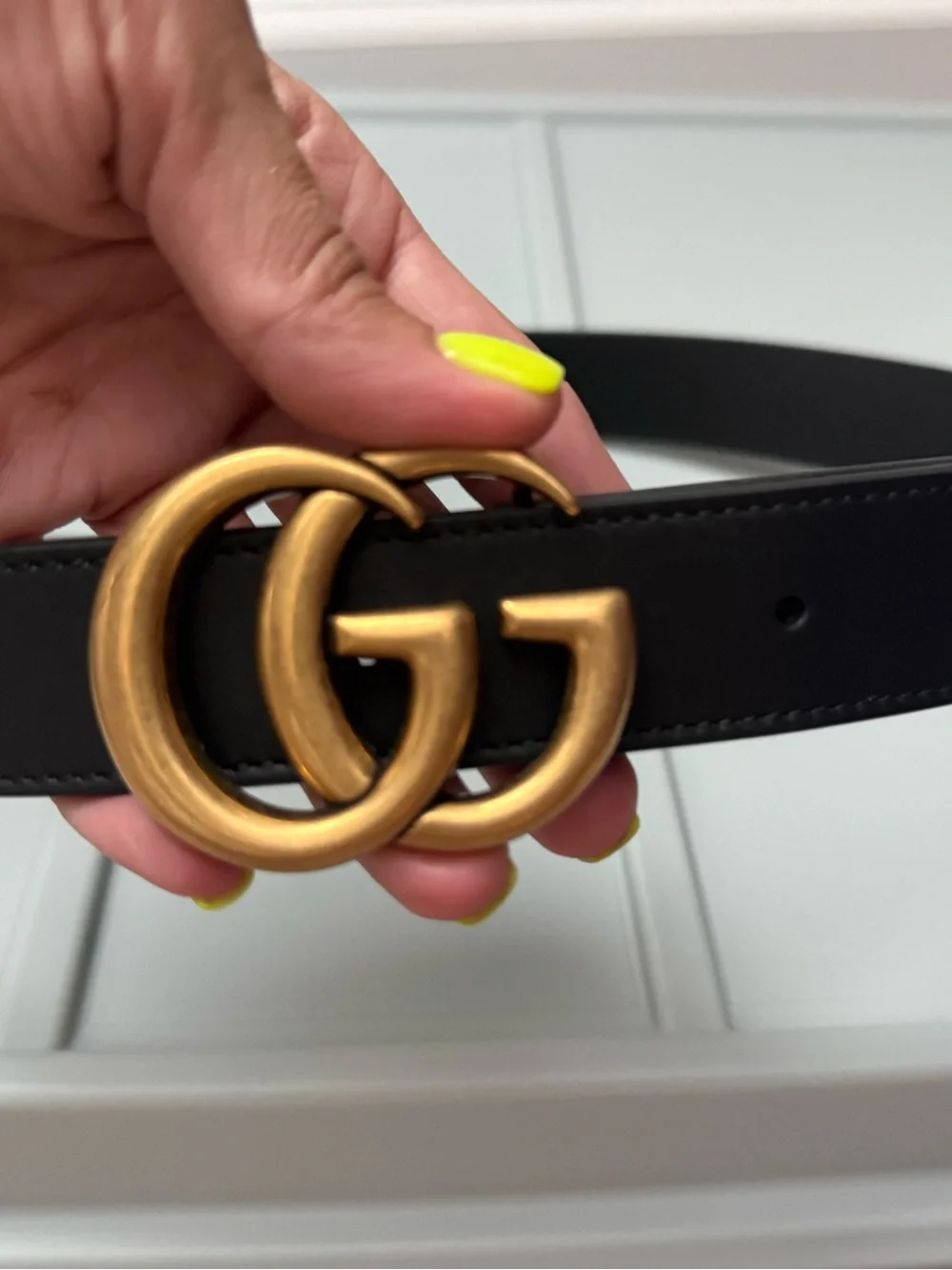 Gucci Black Leather Belt with Gold Double G Buckle